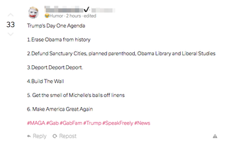 Image: A highly upvoted post in Gab’s humor tab. A loose definition of ‘humor’ seem to be an epidemic.